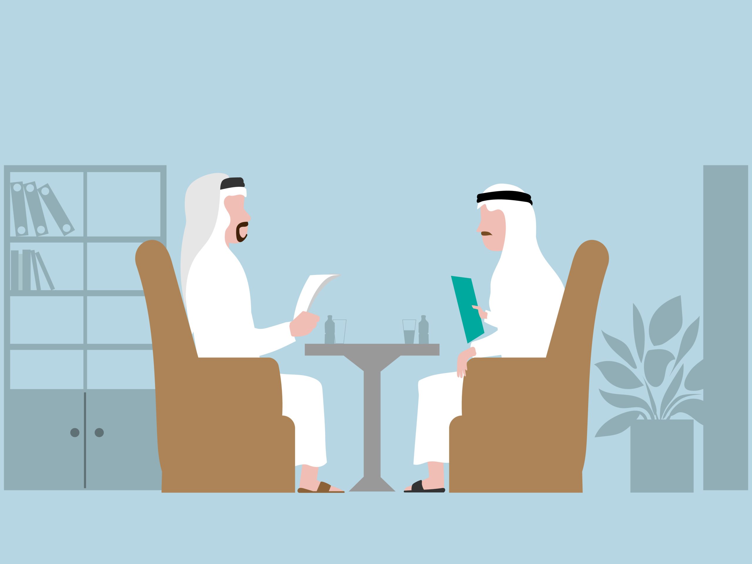 Illustration of an interview in Kuwait.