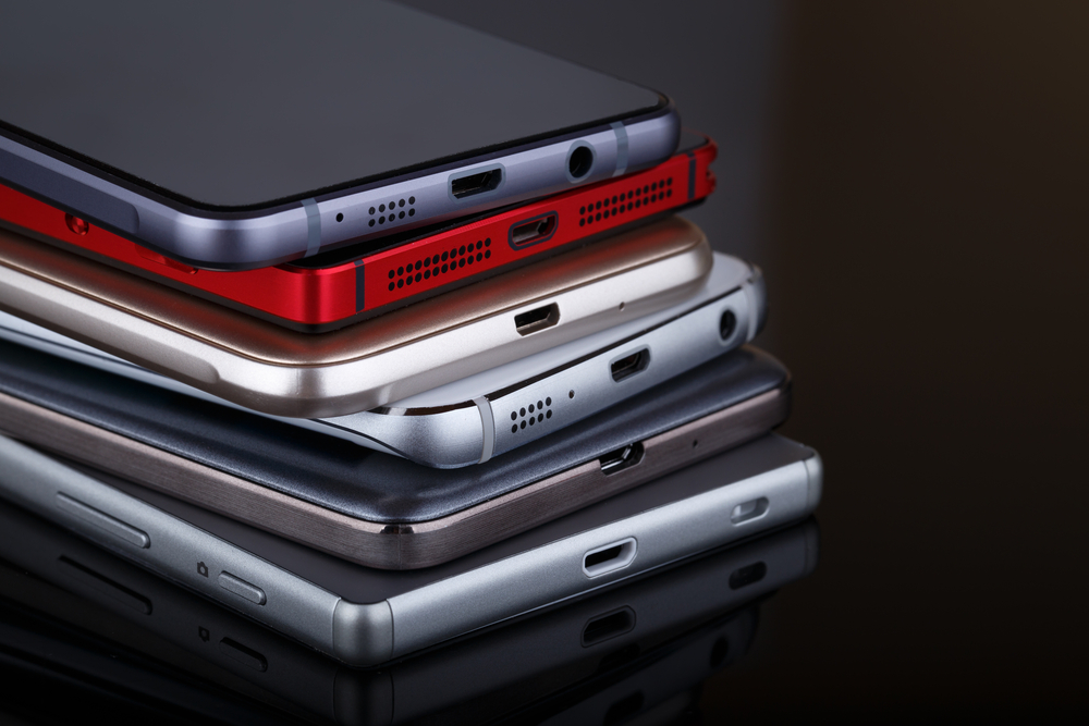 stack of smart phones.