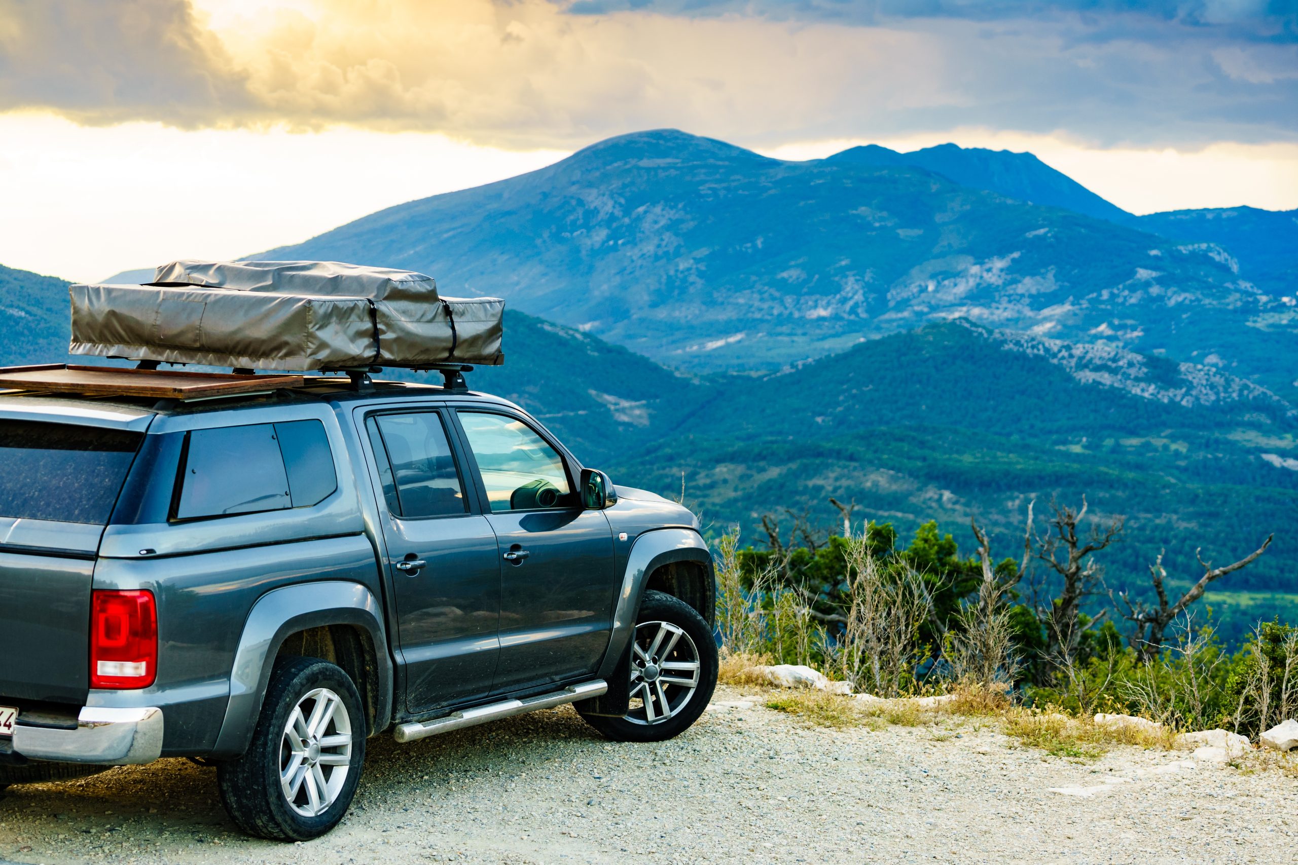 offroad 4x4 car with a camping view. 