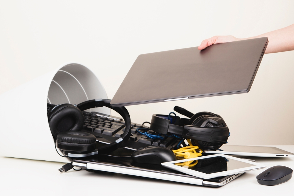 A collection of used electronics.