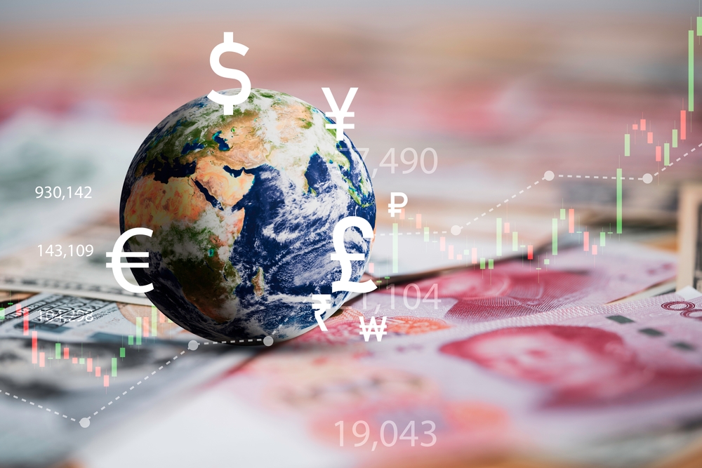 world investment surrounded by different currencies