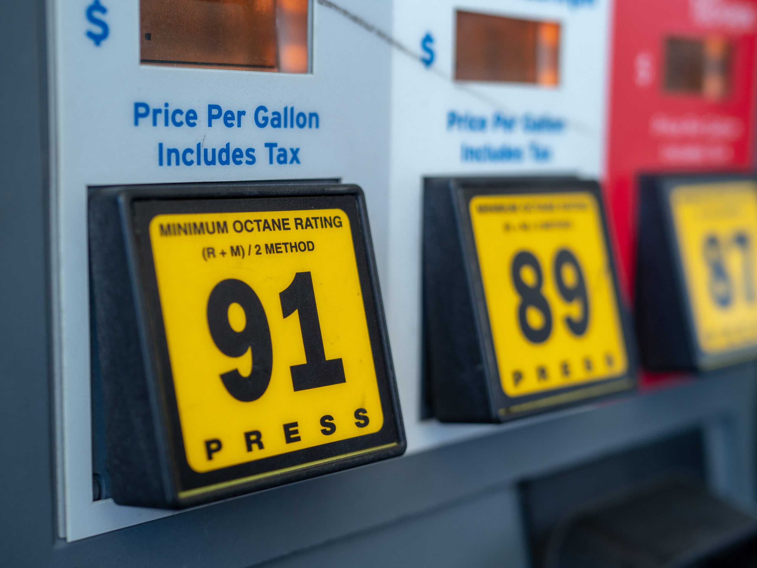 a close up for octane 91 in a gas station